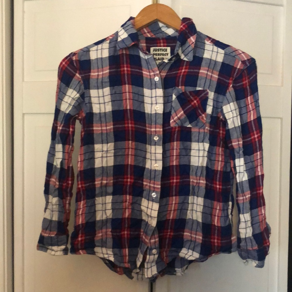 Justice Plaid Long Sleeve Shirt - Size 12